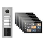 Hikvision PoE Video-Türsprechanlage 7-Familienhaus – Komplett-Set mit Kartenleser, DS-KH9570-WTE1/S, Aufputz – Türstation und Innenstation