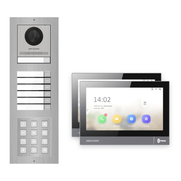 IP-PoE Video-Türsprechanlage Set · 3-Modul Aufputz Edelstahl · Klingel + Tastatur · 2× Monitor – Türstation, Innenstation und Smartphone-App