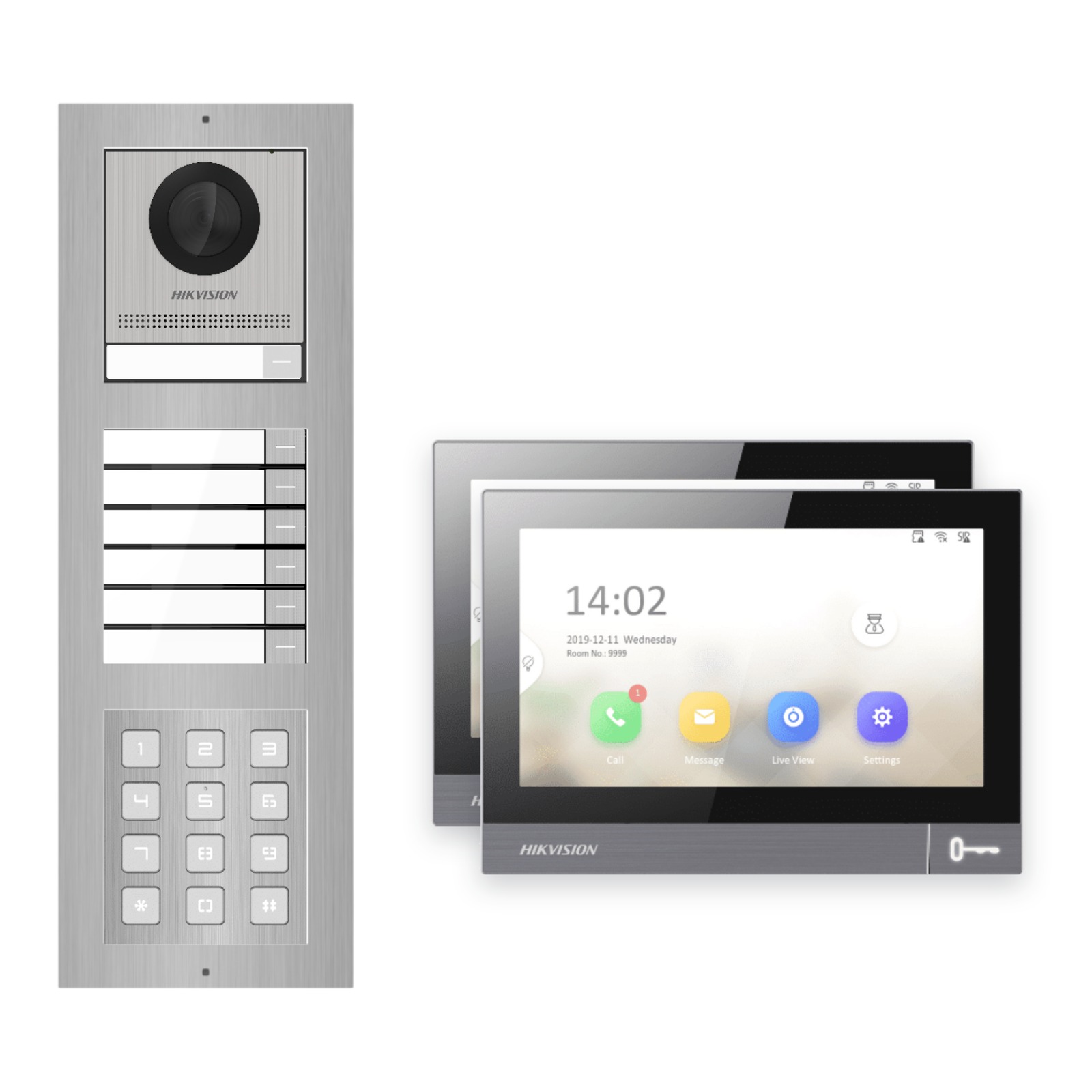 IP-PoE Video-Türsprechanlage Set · 3-Modul Aufputz Edelstahl · Klingel + Tastatur · 2× Monitor – Türstation, Innenstation und Smartphone-App