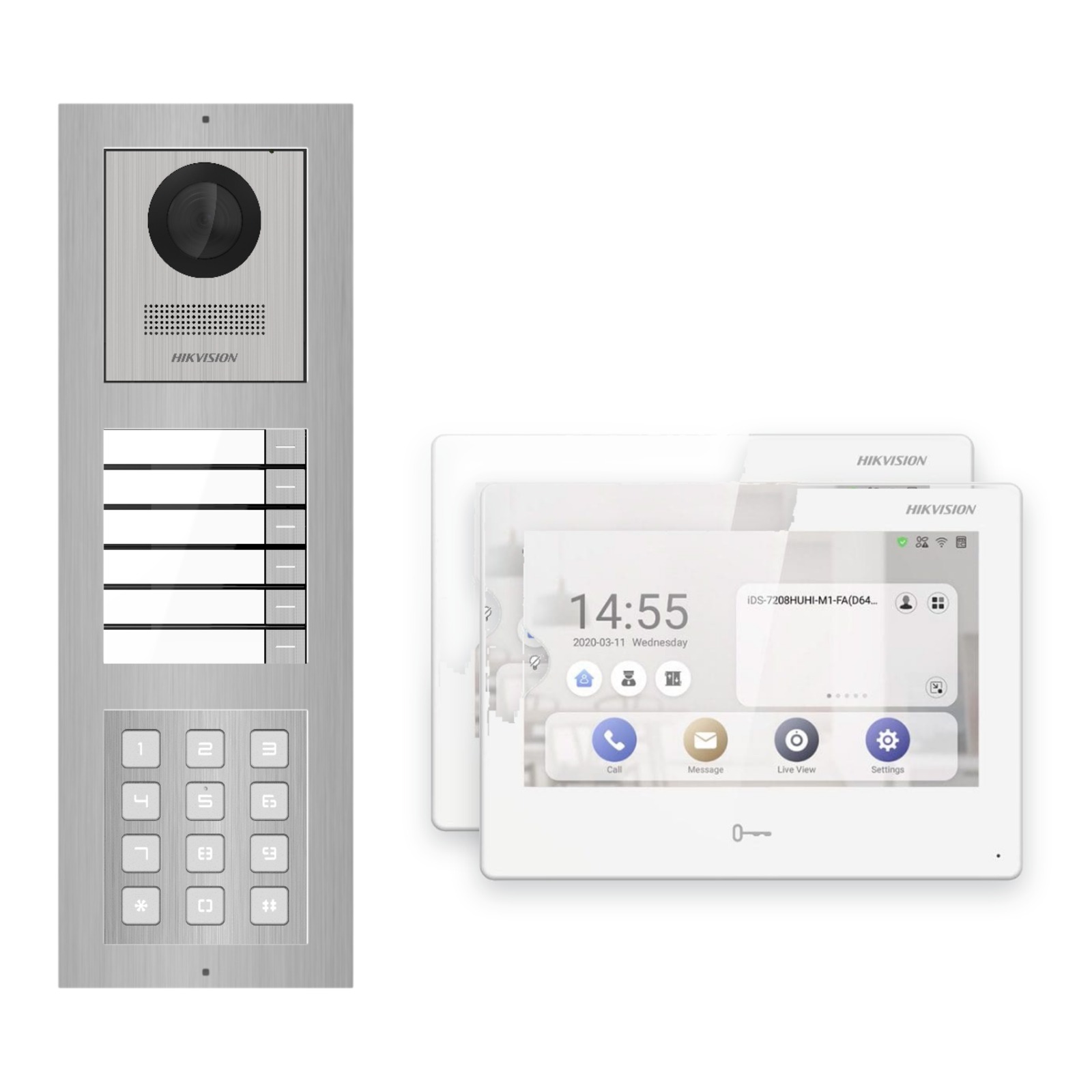 Hikvision PoE Video-Türsprechanlage 2-Familienhaus – Komplett-Set mit Zahlencode, DS-KH9310-WTE1(B), Aufputz Hikvision PoE Video-Türsprechanlage 2-Familienhaus – Komplett-Set mit Zahlencode, DS-KH9310-WTE1(B), Aufputz – Türstation und Innenstation