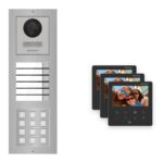 Hikvision PoE Video-Türsprechanlage 3-Familienhaus – Komplett-Set mit Zahlencode, DS-KH6110-WE1, Aufputz – Türstation und Innenstation