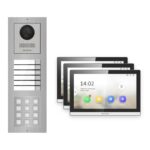 Hikvision PoE Video-Türsprechanlage 3-Familienhaus – Komplett-Set mit Zahlencode, DS-KH6350-WTE1, Aufputz – Türstation und Innenstation