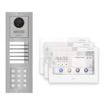 Hikvision PoE Video-Türsprechanlage 3-Familienhaus – Komplett-Set mit Zahlencode, DS-KH9310-WTE1(B), Aufputz – Türstation und Innenstation