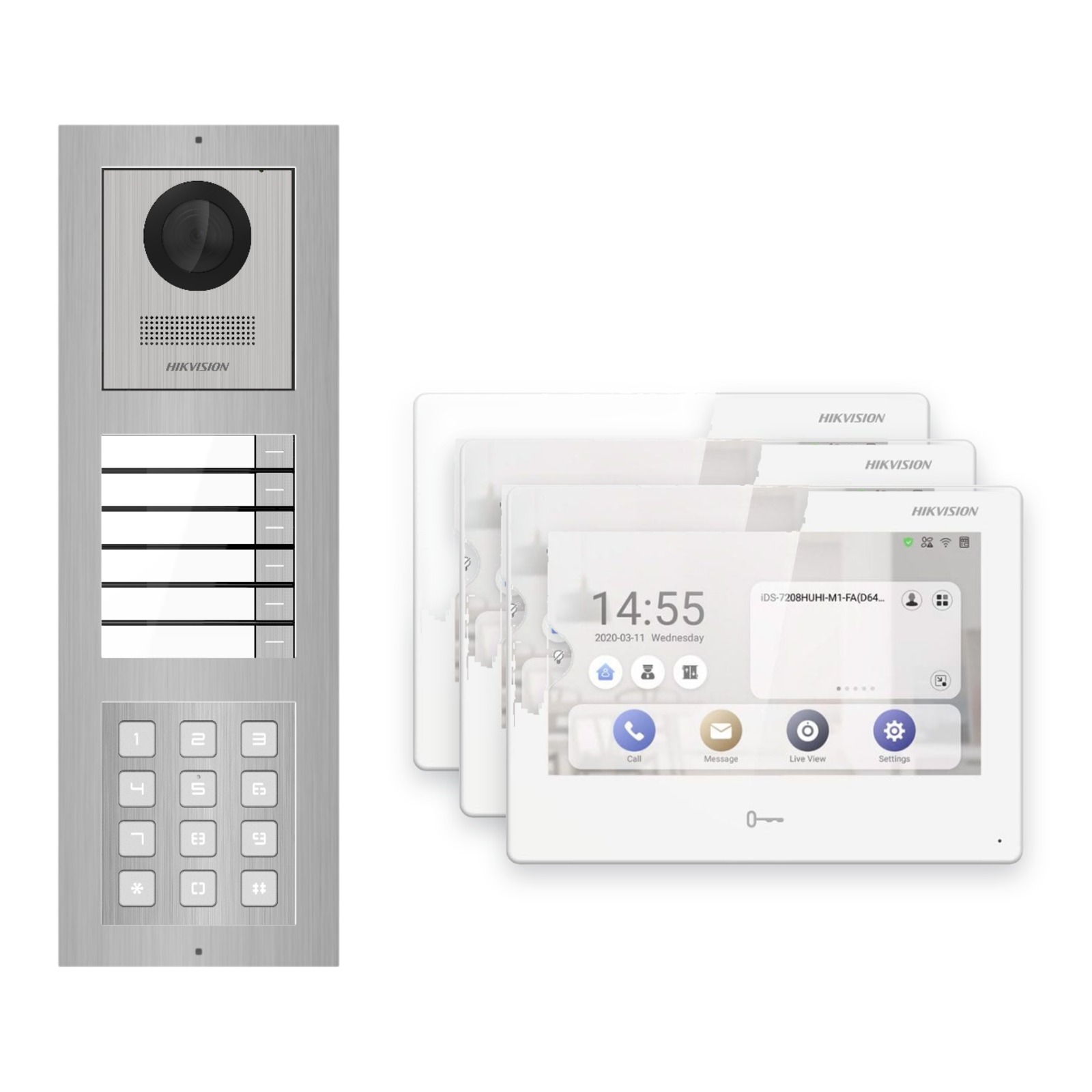 Hikvision PoE Video-Türsprechanlage 3-Familienhaus – Komplett-Set mit Zahlencode, DS-KH9310-WTE1(B), Aufputz Hikvision PoE Video-Türsprechanlage 3-Familienhaus – Komplett-Set mit Zahlencode, DS-KH9310-WTE1(B), Aufputz – Türstation und Innenstation