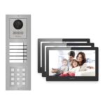 Hikvision PoE Video-Türsprechanlage 3-Familienhaus – Komplett-Set mit Zahlencode, DS-KH8520-WTE1, Aufputz – Türstation und Innenstation