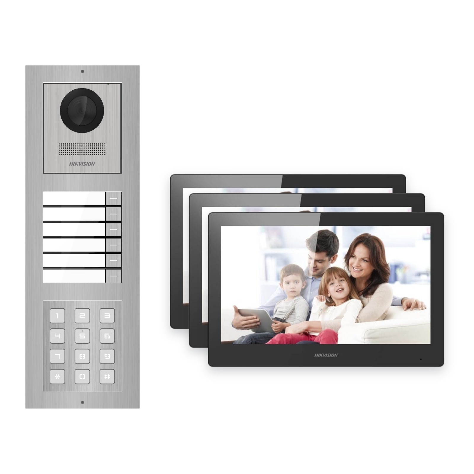 Hikvision PoE Video-Türsprechanlage 3-Familienhaus – Komplett-Set mit Zahlencode, DS-KH8520-WTE1, Aufputz Hikvision PoE Video-Türsprechanlage 3-Familienhaus – Komplett-Set mit Zahlencode, DS-KH8520-WTE1, Aufputz – Türstation und Innenstation