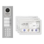 Hikvision PoE Video-Türsprechanlage 3-Familienhaus – Komplett-Set mit Zahlencode, DS-KH9510-WTE1(B), Aufputz – Türstation und Innenstation