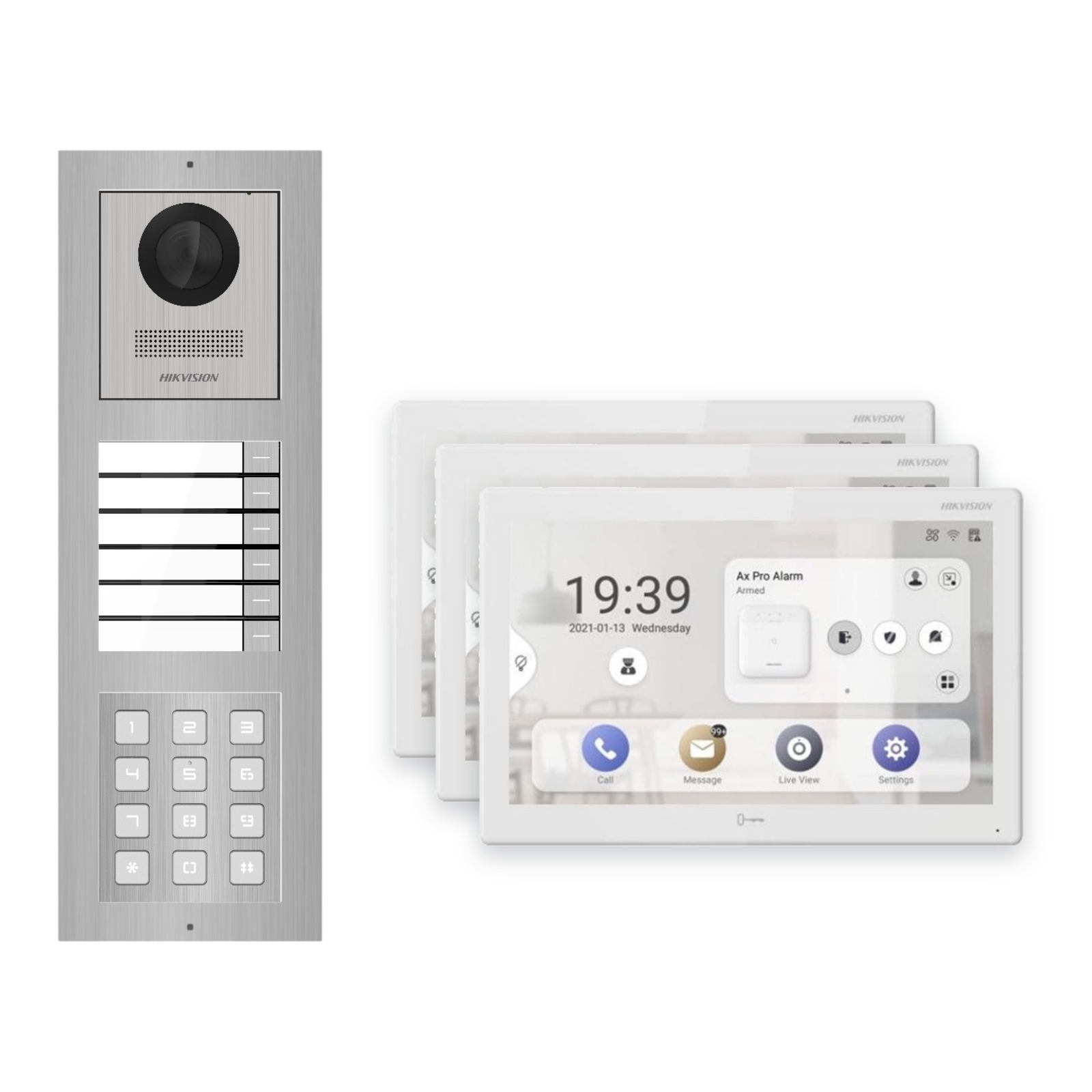 Hikvision PoE Video-Türsprechanlage 3-Familienhaus – Komplett-Set mit Zahlencode, DS-KH9510-WTE1(B), Aufputz Hikvision PoE Video-Türsprechanlage 3-Familienhaus – Komplett-Set mit Zahlencode, DS-KH9510-WTE1(B), Aufputz – Türstation und Innenstation