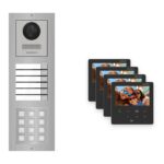 Hikvision PoE Video-Türsprechanlage 4-Familienhaus – Komplett-Set mit Zahlencode, DS-KH6110-WE1, Aufputz – Türstation und Innenstation
