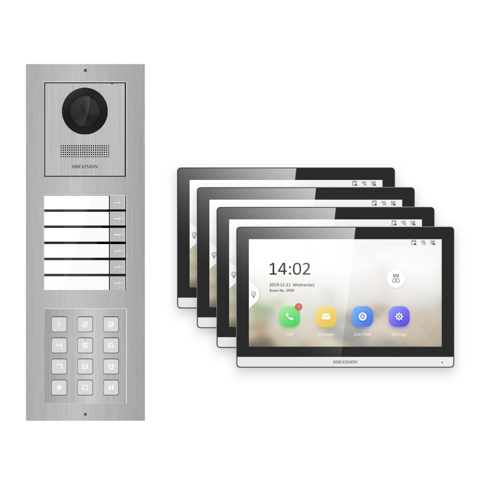 Hikvision PoE Video-Türsprechanlage 4-Familienhaus – Komplett-Set mit Zahlencode, DS-KH6350-WTE1, Aufputz Hikvision PoE Video-Türsprechanlage 4-Familienhaus – Komplett-Set mit Zahlencode, DS-KH6350-WTE1, Aufputz – Türstation und Innenstation