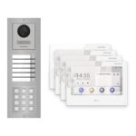Hikvision PoE Video-Türsprechanlage 4-Familienhaus – Komplett-Set mit Zahlencode, DS-KH9310-WTE1(B), Aufputz – Türstation und Innenstation