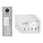 Hikvision PoE Video-Türsprechanlage 4-Familienhaus – Komplett-Set mit Zahlencode, DS-KH9510-WTE1(B), Aufputz – Türstation und Innenstation