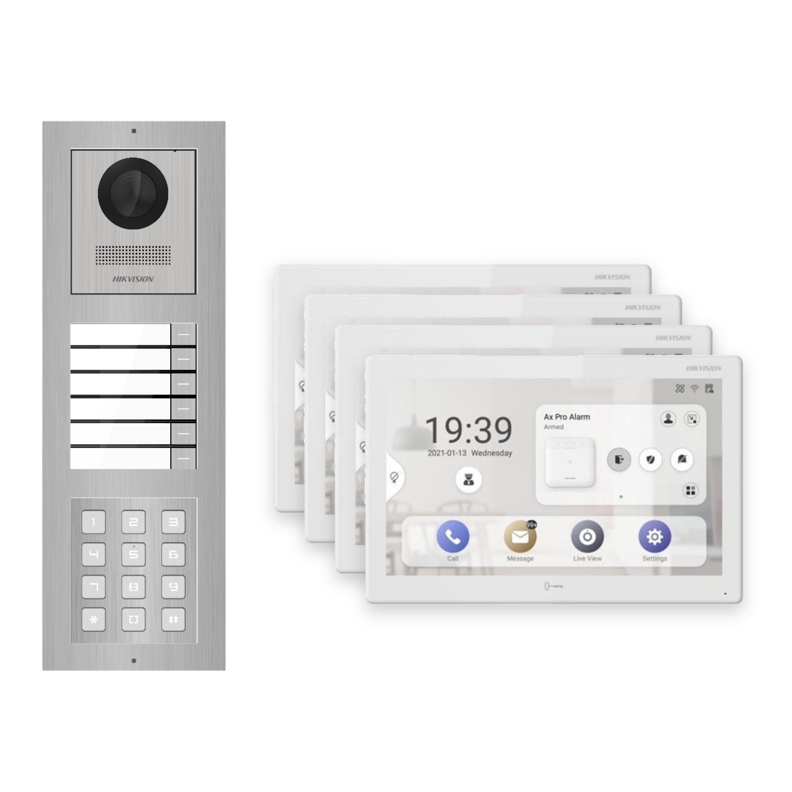 Hikvision PoE Video-Türsprechanlage 4-Familienhaus – Komplett-Set mit Zahlencode, DS-KH9510-WTE1(B), Aufputz Hikvision PoE Video-Türsprechanlage 4-Familienhaus – Komplett-Set mit Zahlencode, DS-KH9510-WTE1(B), Aufputz – Türstation und Innenstation
