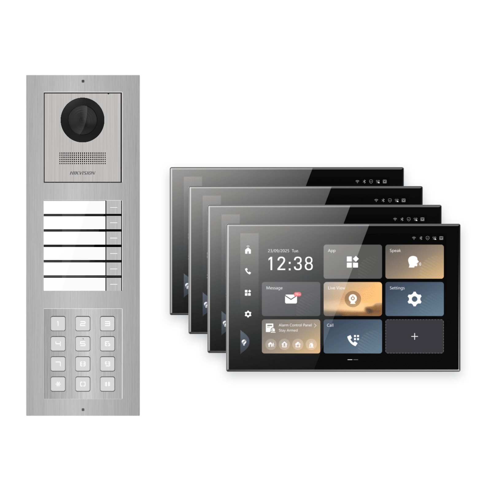 Hikvision PoE Video-Türsprechanlage 4-Familienhaus – Komplett-Set mit Zahlencode, DS-KH9570-WTE1/S, Aufputz Hikvision PoE Video-Türsprechanlage 4-Familienhaus – Komplett-Set mit Zahlencode, DS-KH9570-WTE1/S, Aufputz – Türstation und Innenstation