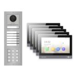 IP-PoE Video-Türsprechanlage Set · 3-Modul Aufputz Edelstahl · Klingel + Tastatur · 5× Monitor – Türstation, Innenstation und Smartphone-App