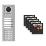 Hikvision PoE Video-Türsprechanlage 5-Familienhaus – Komplett-Set mit Zahlencode, DS-KH6110-WE1, Aufputz – Türstation und Innenstation