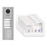 Hikvision PoE Video-Türsprechanlage 5-Familienhaus – Komplett-Set mit Zahlencode, DS-KH9310-WTE1(B), Aufputz – Türstation und Innenstation