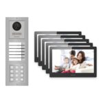 Hikvision PoE Video-Türsprechanlage 5-Familienhaus – Komplett-Set mit Zahlencode, DS-KH8520-WTE1, Aufputz – Türstation und Innenstation