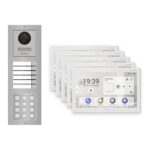 Hikvision PoE Video-Türsprechanlage 5-Familienhaus – Komplett-Set mit Zahlencode, DS-KH9510-WTE1(B), Aufputz – Türstation und Innenstation