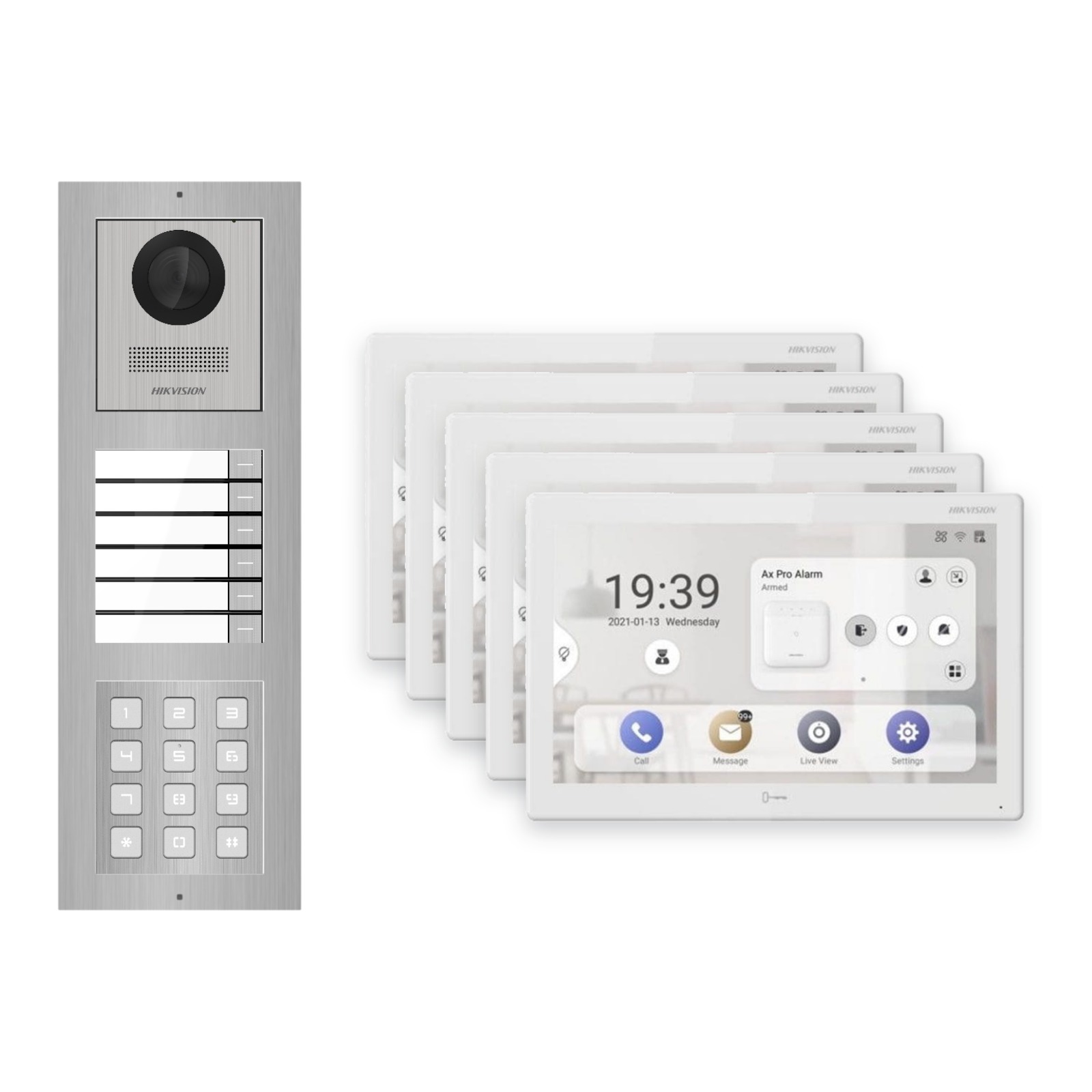 Hikvision PoE Video-Türsprechanlage 5-Familienhaus – Komplett-Set mit Zahlencode, DS-KH9510-WTE1(B), Aufputz Hikvision PoE Video-Türsprechanlage 5-Familienhaus – Komplett-Set mit Zahlencode, DS-KH9510-WTE1(B), Aufputz – Türstation und Innenstation