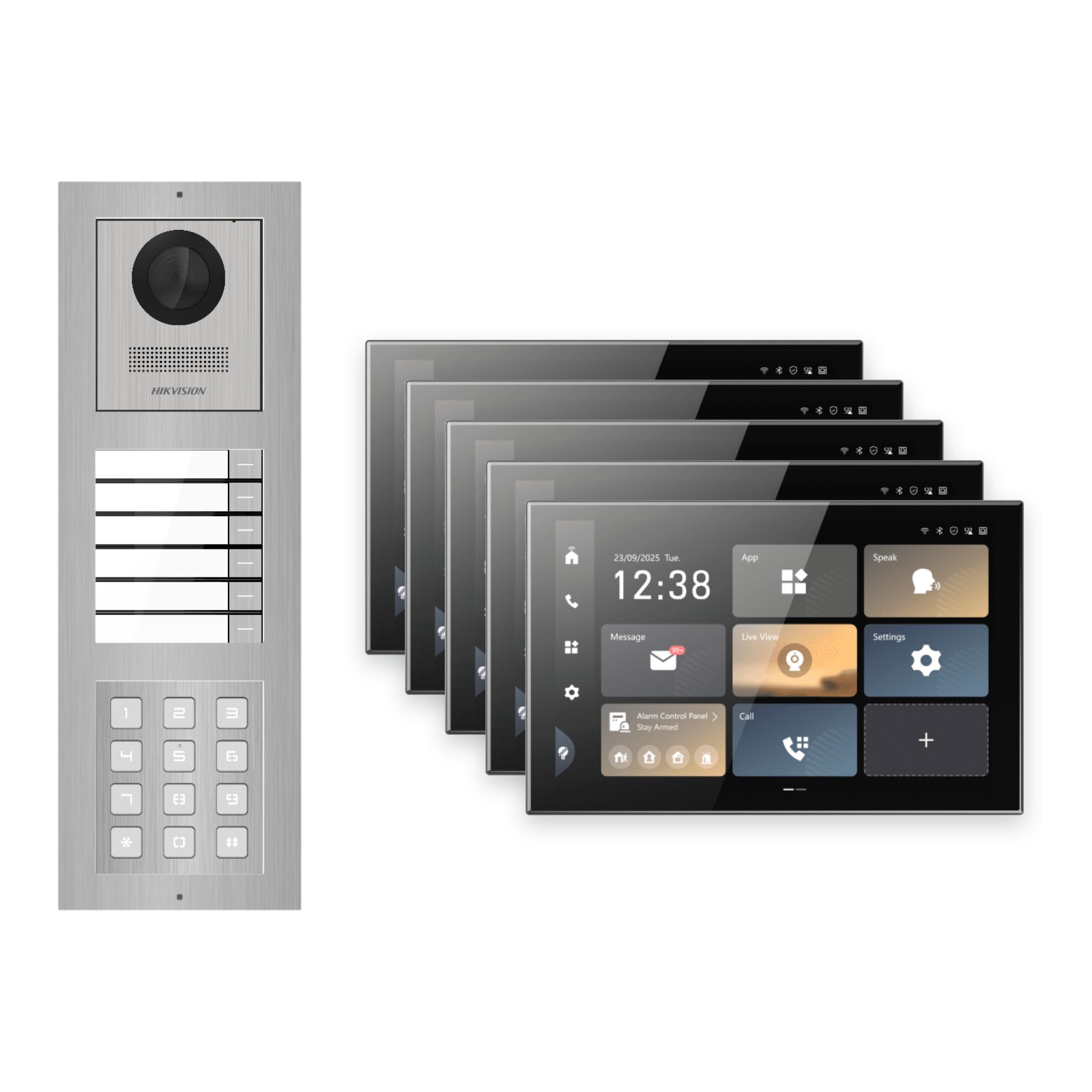 Hikvision PoE Video-Türsprechanlage 5-Familienhaus – Komplett-Set mit Zahlencode, DS-KH9570-WTE1/S, Aufputz Hikvision PoE Video-Türsprechanlage 5-Familienhaus – Komplett-Set mit Zahlencode, DS-KH9570-WTE1/S, Aufputz – Türstation und Innenstation