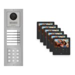 Hikvision PoE Video-Türsprechanlage 6-Familienhaus – Komplett-Set mit Zahlencode, DS-KH6110-WE1, Aufputz – Türstation und Innenstation