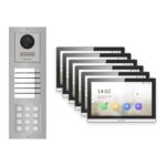 Hikvision PoE Video-Türsprechanlage 6-Familienhaus – Komplett-Set mit Zahlencode, DS-KH6350-WTE1, Aufputz – Türstation und Innenstation