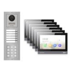 Hikvision PoE Video-Türsprechanlage 6-Familienhaus – Komplett-Set mit Zahlencode, DS-KH8381-WTE1, Aufputz – Türstation und Innenstation