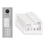 Hikvision PoE Video-Türsprechanlage 6-Familienhaus – Komplett-Set mit Zahlencode, DS-KH9310-WTE1(B), Aufputz – Türstation und Innenstation