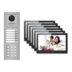Hikvision PoE Video-Türsprechanlage 6-Familienhaus – Komplett-Set mit Zahlencode, DS-KH8520-WTE1, Aufputz – Türstation und Innenstation