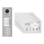 Hikvision PoE Video-Türsprechanlage 6-Familienhaus – Komplett-Set mit Zahlencode, DS-KH9510-WTE1(B), Aufputz – Türstation und Innenstation