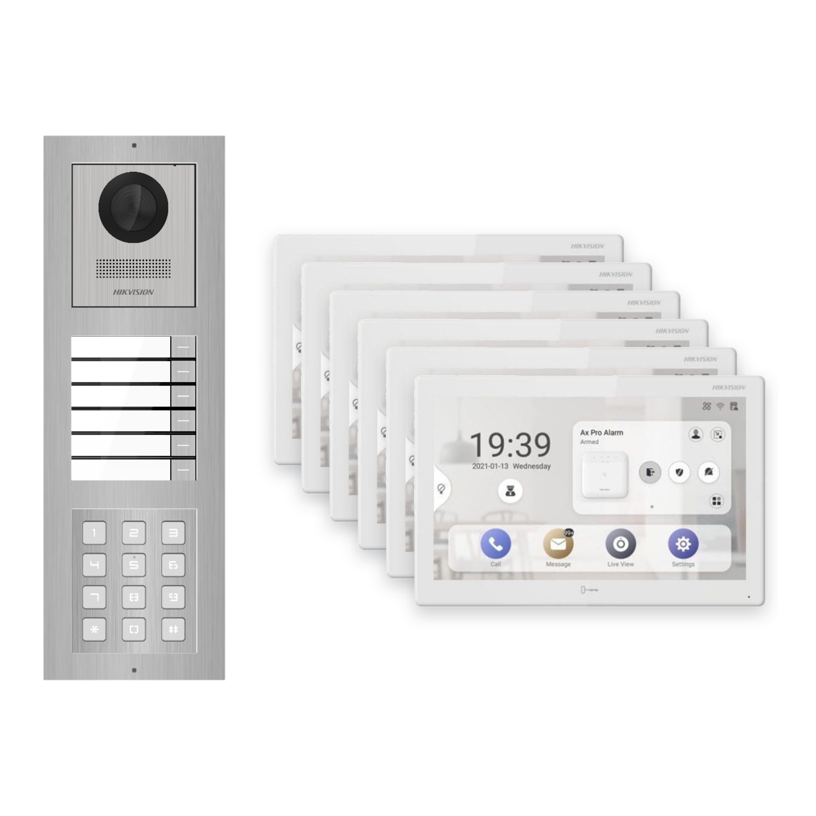 Hikvision PoE Video-Türsprechanlage 6-Familienhaus – Komplett-Set mit Zahlencode, DS-KH9510-WTE1(B), Aufputz Hikvision PoE Video-Türsprechanlage 6-Familienhaus – Komplett-Set mit Zahlencode, DS-KH9510-WTE1(B), Aufputz – Türstation und Innenstation