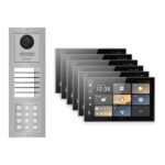 Hikvision PoE Video-Türsprechanlage 6-Familienhaus – Komplett-Set mit Zahlencode, DS-KH9570-WTE1/S, Aufputz – Türstation und Innenstation