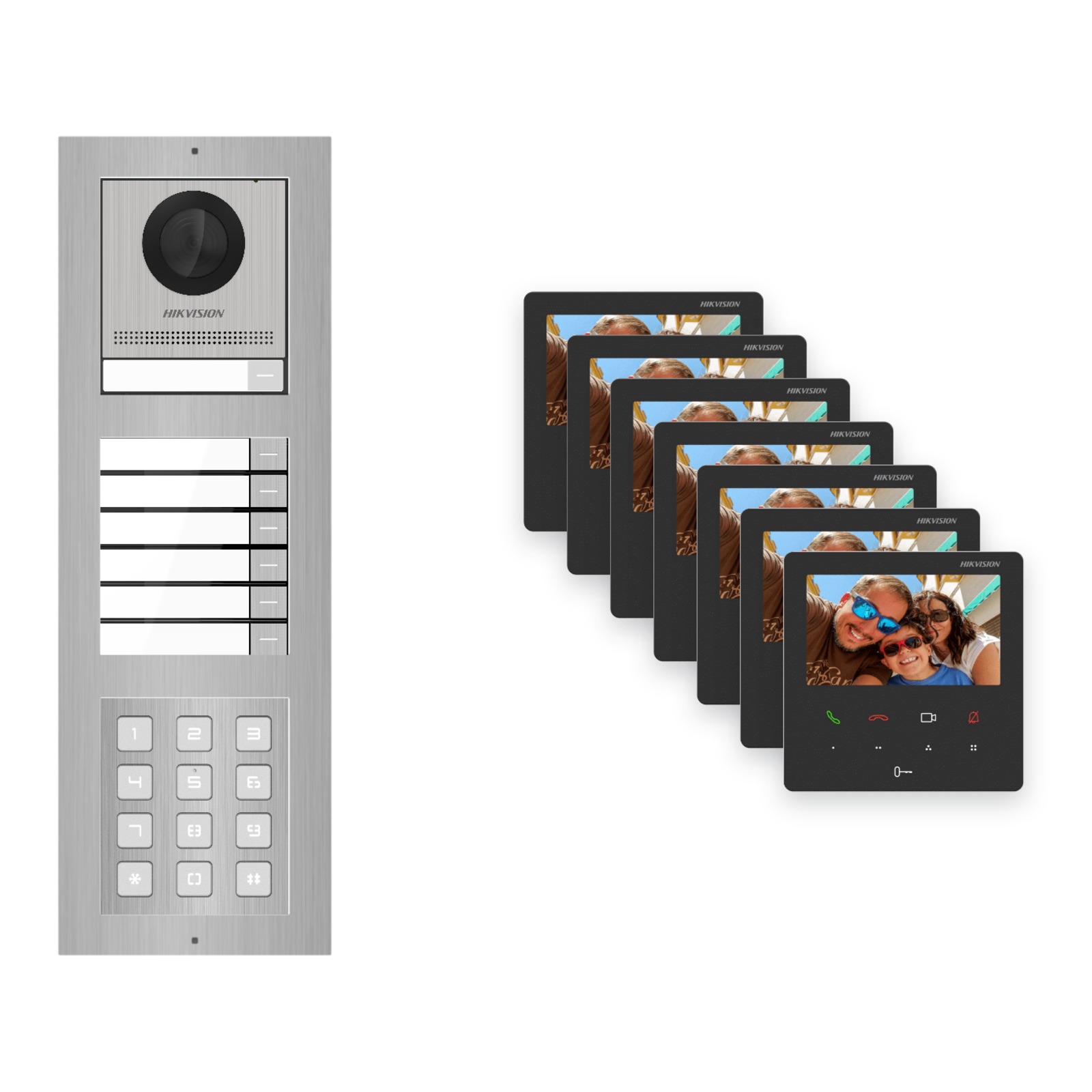 Hikvision PoE Video-Türsprechanlage 7-Familienhaus – Komplett-Set mit Zahlencode, DS-KH6110-WE1, Aufputz Hikvision PoE Video-Türsprechanlage 7-Familienhaus – Komplett-Set mit Zahlencode, DS-KH6110-WE1, Aufputz – Türstation und Innenstation