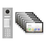 Hikvision PoE Video-Türsprechanlage 7-Familienhaus – Komplett-Set mit Zahlencode, DS-KH6350-WTE1, Aufputz – Türstation und Innenstation