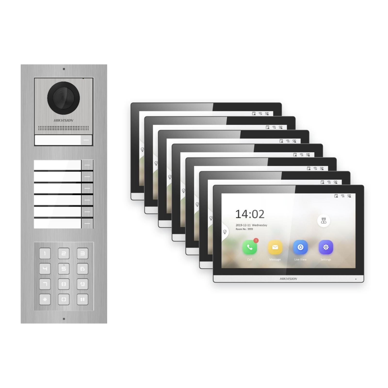 Hikvision PoE Video-Türsprechanlage 7-Familienhaus – Komplett-Set mit Zahlencode, DS-KH6350-WTE1, Aufputz Hikvision PoE Video-Türsprechanlage 7-Familienhaus – Komplett-Set mit Zahlencode, DS-KH6350-WTE1, Aufputz – Türstation und Innenstation