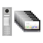Hikvision PoE Video-Türsprechanlage 7-Familienhaus – Komplett-Set mit Zahlencode, DS-KH8381-WTE1, Aufputz – Türstation und Innenstation