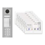 Hikvision PoE Video-Türsprechanlage 7-Familienhaus – Komplett-Set mit Zahlencode, DS-KH9310-WTE1(B), Aufputz – Türstation und Innenstation