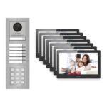 Hikvision PoE Video-Türsprechanlage 7-Familienhaus – Komplett-Set mit Zahlencode, DS-KH8520-WTE1, Aufputz – Türstation und Innenstation