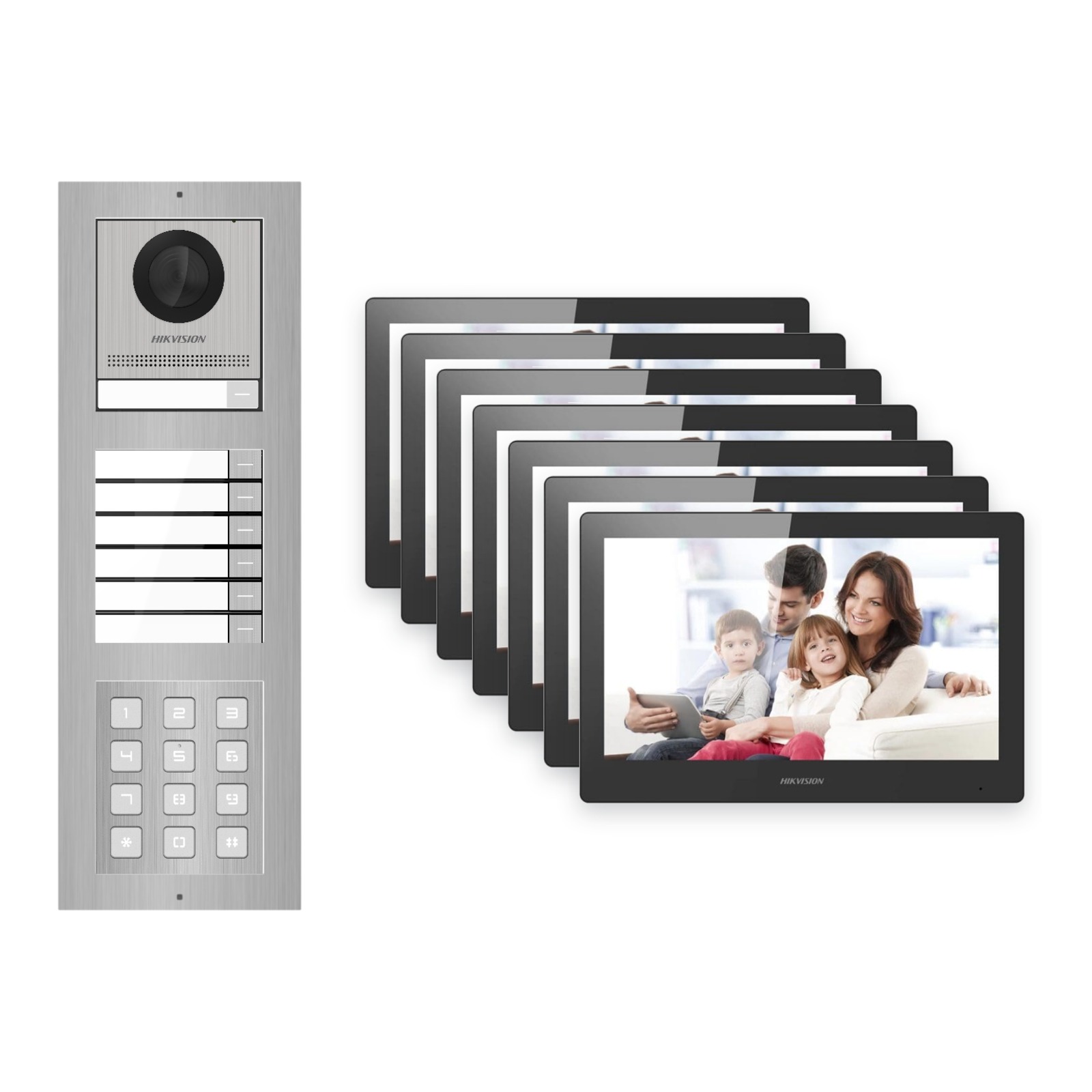 Hikvision PoE Video-Türsprechanlage 7-Familienhaus – Komplett-Set mit Zahlencode, DS-KH8520-WTE1, Aufputz Hikvision PoE Video-Türsprechanlage 7-Familienhaus – Komplett-Set mit Zahlencode, DS-KH8520-WTE1, Aufputz – Türstation und Innenstation