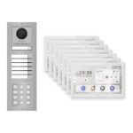 Hikvision PoE Video-Türsprechanlage 7-Familienhaus – Komplett-Set mit Zahlencode, DS-KH9510-WTE1(B), Aufputz – Türstation und Innenstation