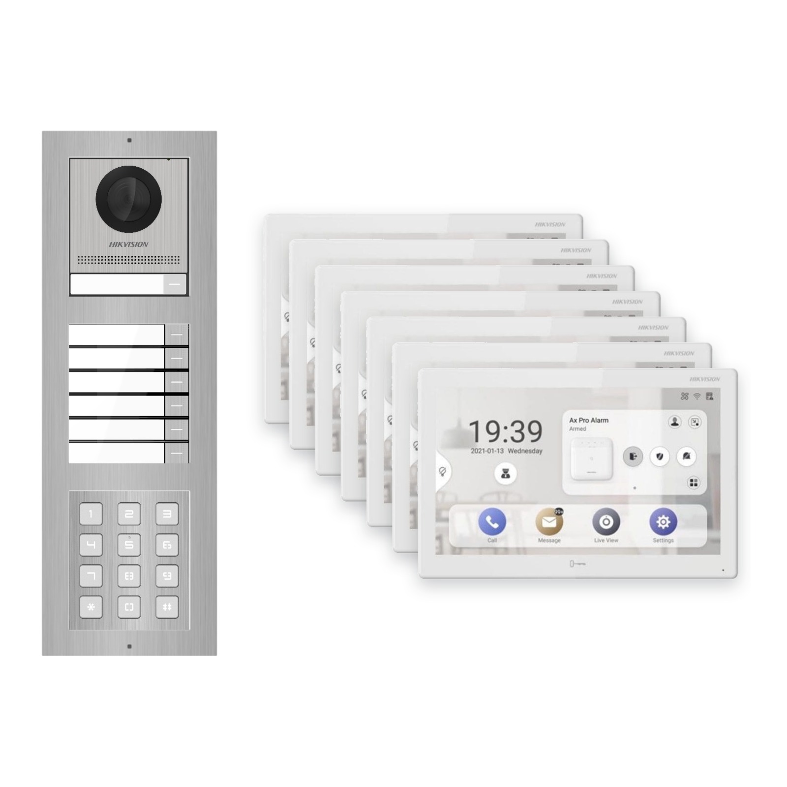 Hikvision PoE Video-Türsprechanlage 7-Familienhaus – Komplett-Set mit Zahlencode, DS-KH9510-WTE1(B), Aufputz Hikvision PoE Video-Türsprechanlage 7-Familienhaus – Komplett-Set mit Zahlencode, DS-KH9510-WTE1(B), Aufputz – Türstation und Innenstation