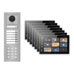Hikvision PoE Video-Türsprechanlage 7-Familienhaus – Komplett-Set mit Zahlencode, DS-KH9570-WTE1/S, Aufputz – Türstation und Innenstation