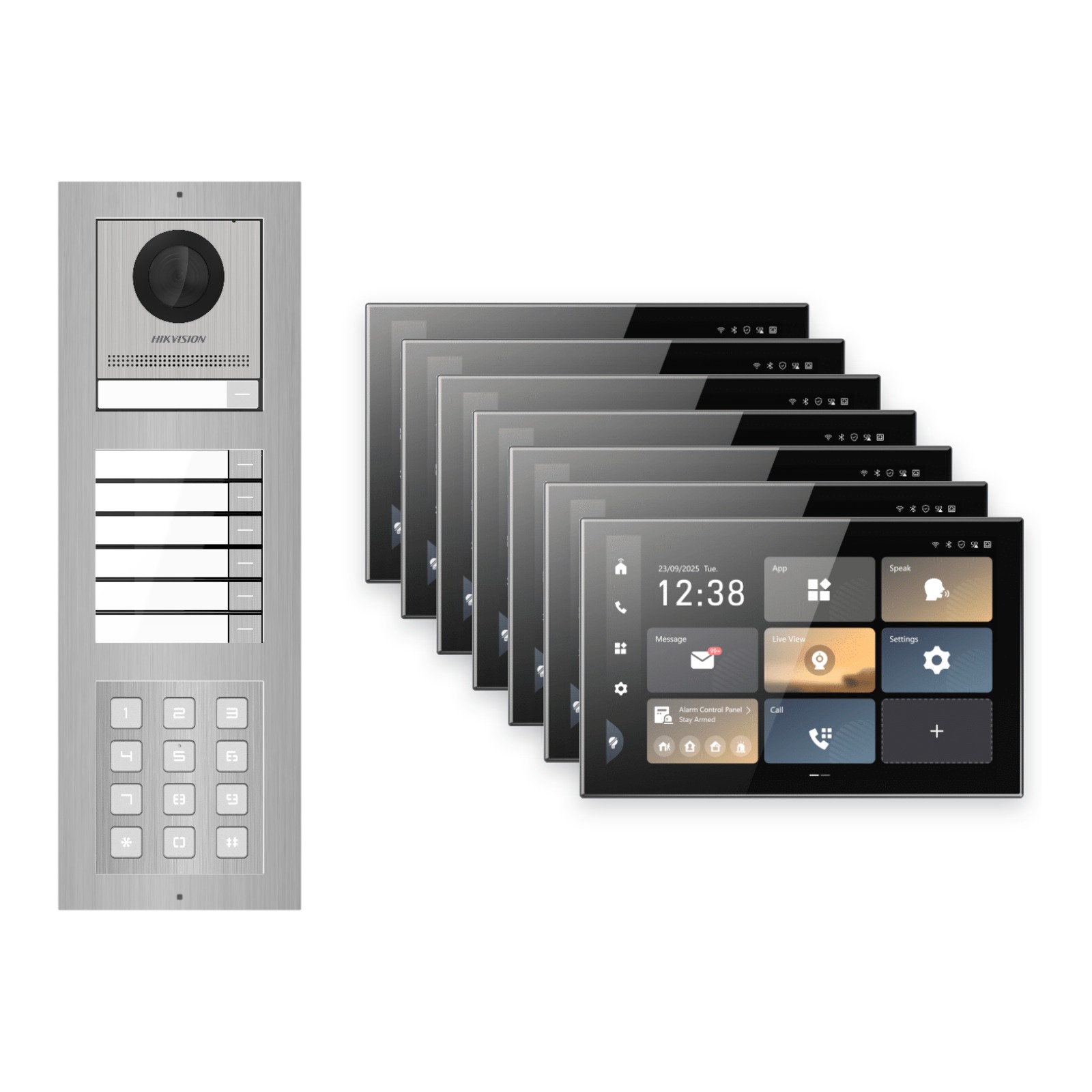 Hikvision PoE Video-Türsprechanlage 7-Familienhaus – Komplett-Set mit Zahlencode, DS-KH9570-WTE1/S, Aufputz Hikvision PoE Video-Türsprechanlage 7-Familienhaus – Komplett-Set mit Zahlencode, DS-KH9570-WTE1/S, Aufputz – Türstation und Innenstation