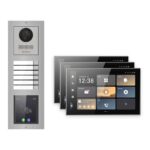Hikvision PoE Video-Türsprechanlage 3-Familienhaus – Komplett-Set mit Touch-Display, DS-KH9570-WTE1/S, Aufputz – Türstation und Innenstation