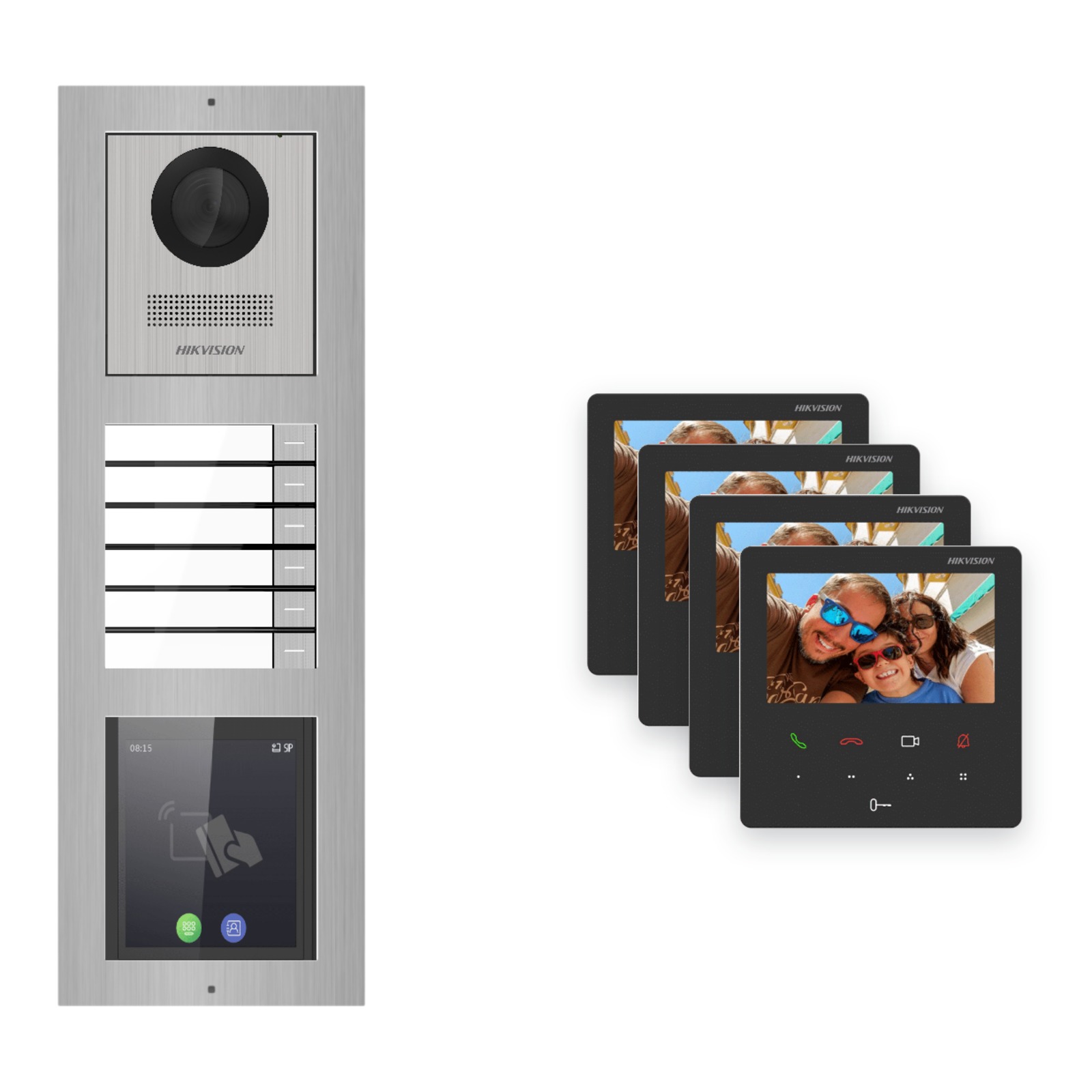 Hikvision PoE Video-Türsprechanlage 4-Familienhaus – Komplett-Set mit Touch-Display, DS-KH6110-WE1, Aufputz Hikvision PoE Video-Türsprechanlage 4-Familienhaus – Komplett-Set mit Touch-Display, DS-KH6110-WE1, Aufputz – Türstation und Innenstation