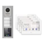 Hikvision PoE Video-Türsprechanlage 4-Familienhaus – Komplett-Set mit Touch-Display, DS-KH9310-WTE1(B), Aufputz – Türstation und Innenstation