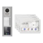 Hikvision PoE Video-Türsprechanlage 4-Familienhaus – Komplett-Set mit Touch-Display, DS-KH9510-WTE1(B), Aufputz – Türstation und Innenstation