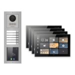 Hikvision PoE Video-Türsprechanlage 4-Familienhaus – Komplett-Set mit Touch-Display, DS-KH9570-WTE1/S, Aufputz – Türstation und Innenstation