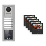 Hikvision PoE Video-Türsprechanlage 5-Familienhaus – Komplett-Set mit Touch-Display, DS-KH6110-WE1, Aufputz – Türstation und Innenstation